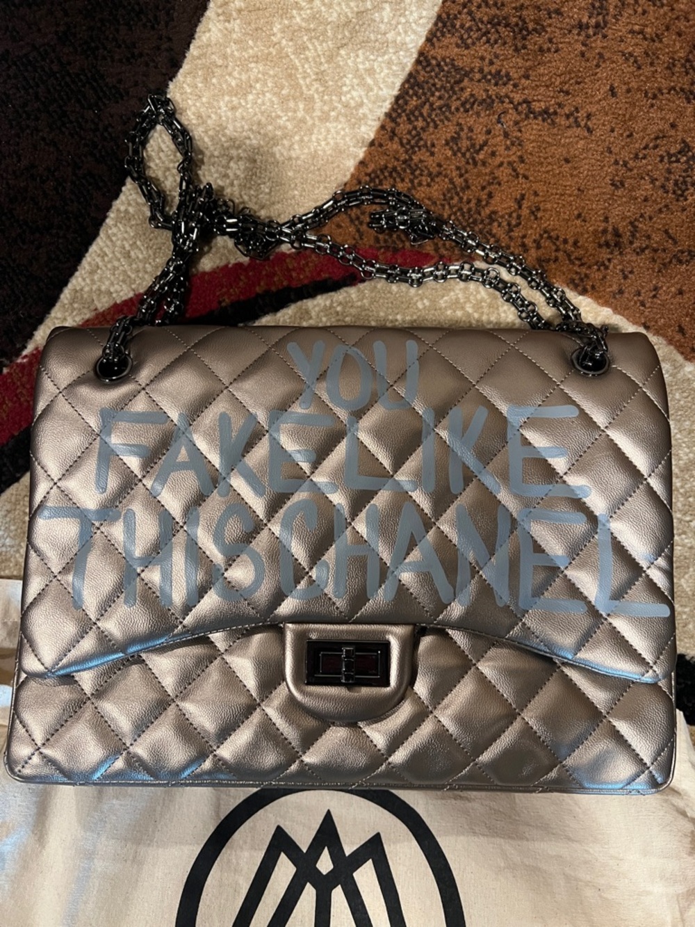 Saturday House “You Fake Like This Chanel” Metallic Shoulder Bag - Bronze